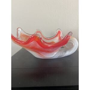 Blown Glass Cornucopia Glass Art (Orange - Red- White)
